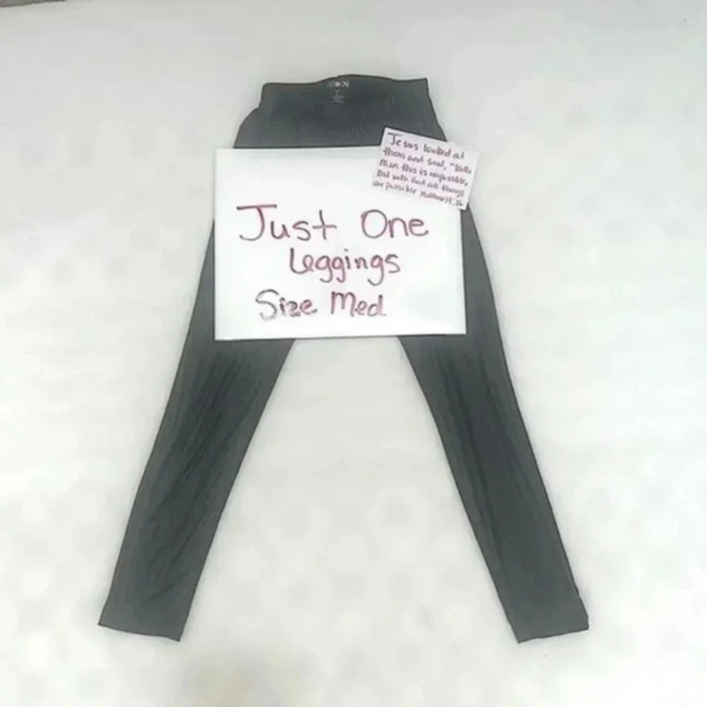JUST ONE  Black Size Medium Leggings. FRONT is shinny poly BACK is cotton poly